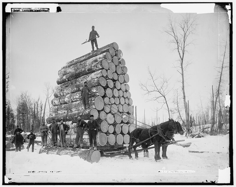 Loggers with Horse-drawn Sled