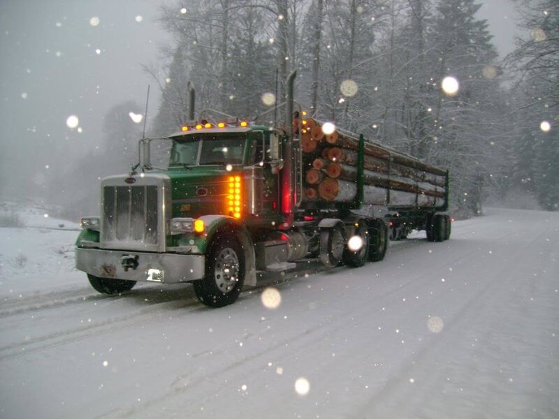 Logging truck in snowy conditions
