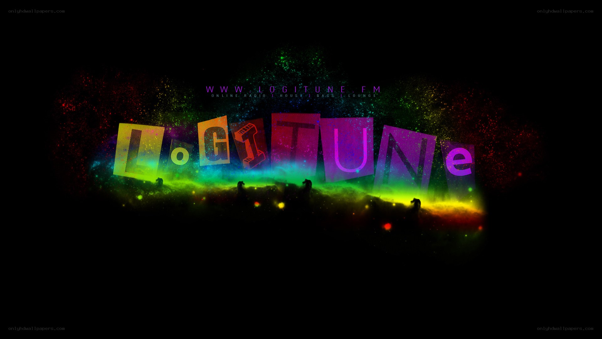 LogiTune logo with colorful particles