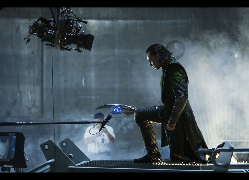 Loki on set with staff
