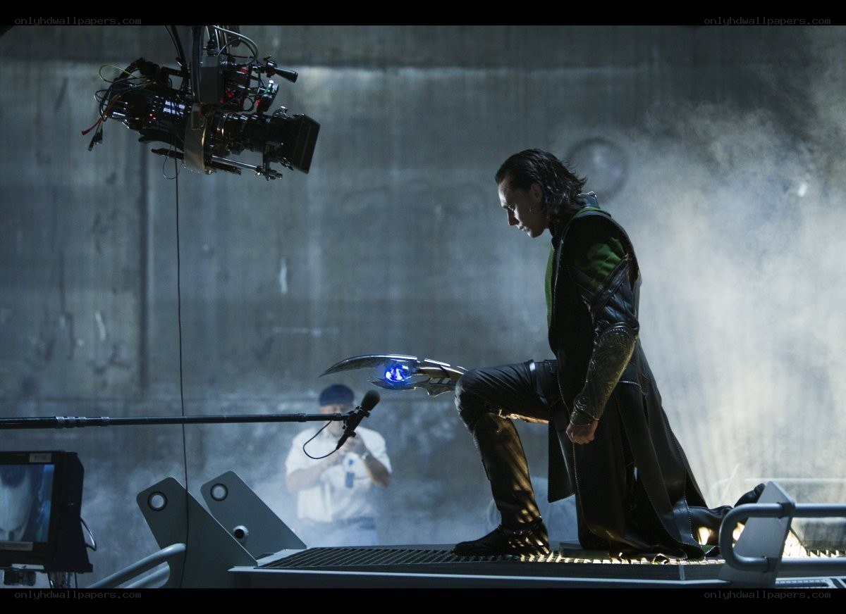 Loki on set with staff