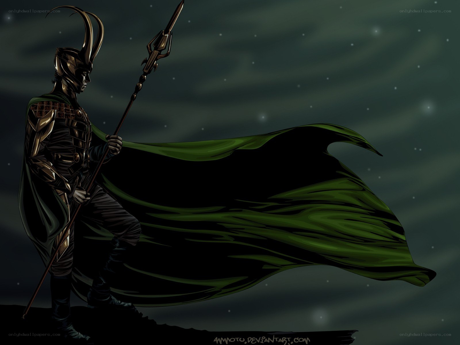 Loki stands with spear