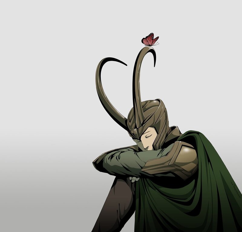 Loki with Butterfly — Green, Calm, Digital Art
