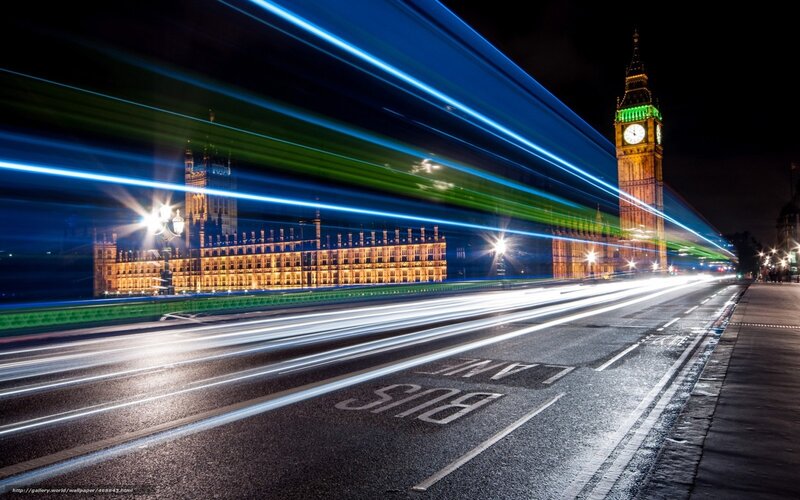 London at Night with Light Trails
