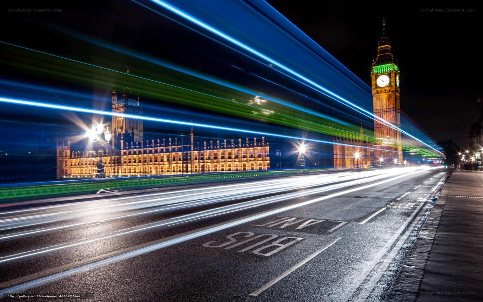 London at Night with Light Trails