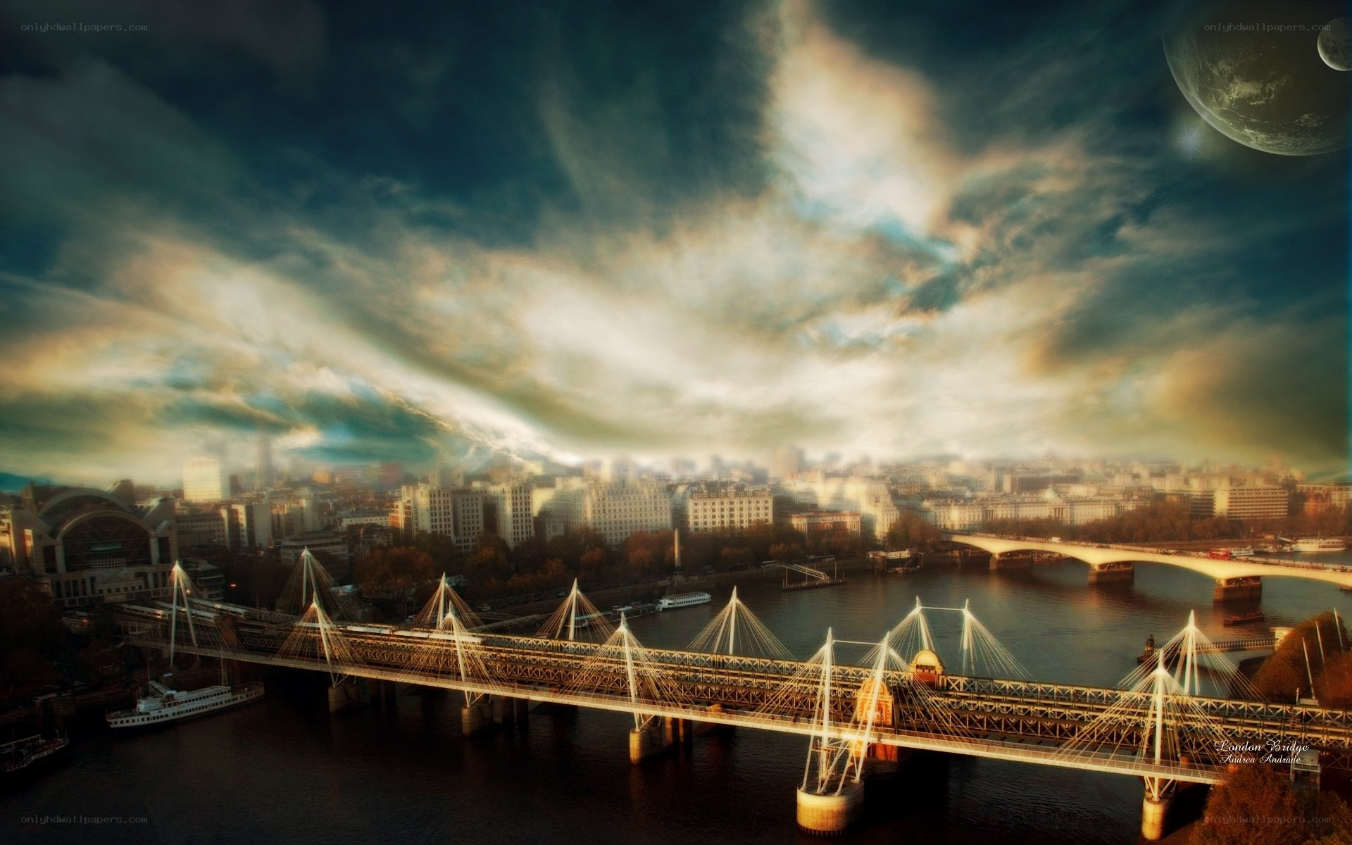 London Bridge under a surreal sky