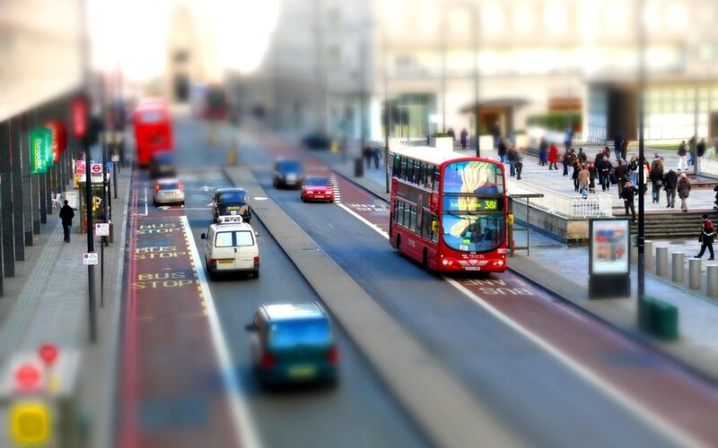 London bus on city street
