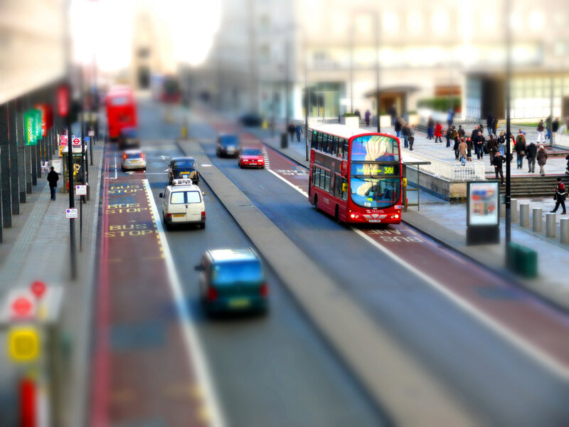 London bus on city street