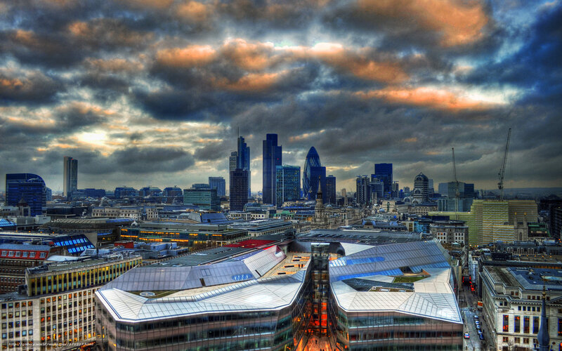 London City Skyline — Gray, Dramatic