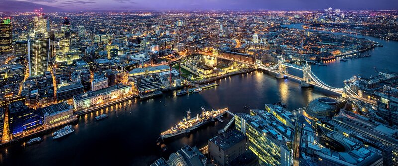 London Cityscape at Night — Blue, Dramatic, Photograph