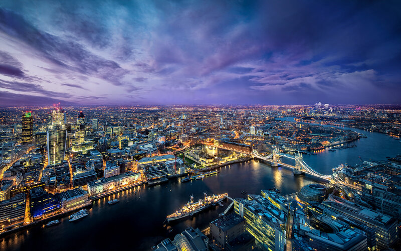 London Cityscape at Night — Blue