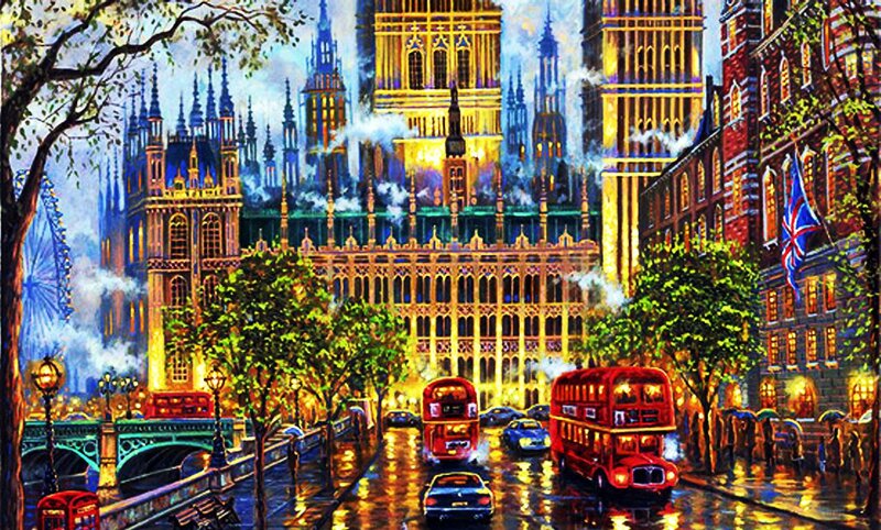 London Cityscape at Night — Yellow