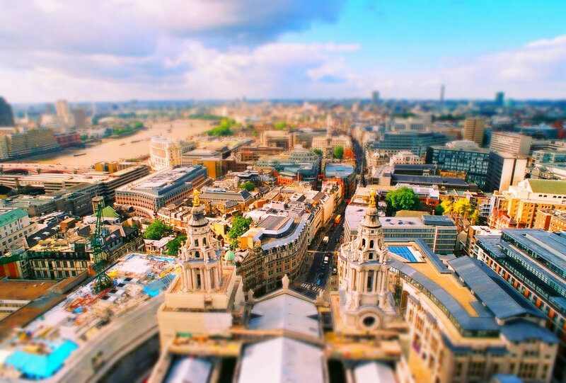 London cityscape with tilt-shift effect