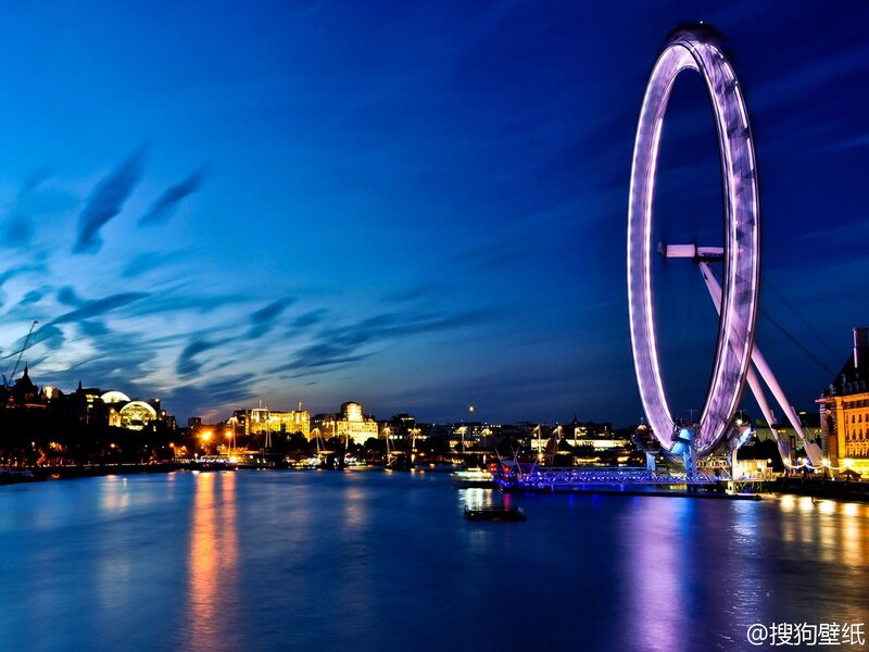 London Eye at Dusk — Blue, Serene, Night, Photograph, River