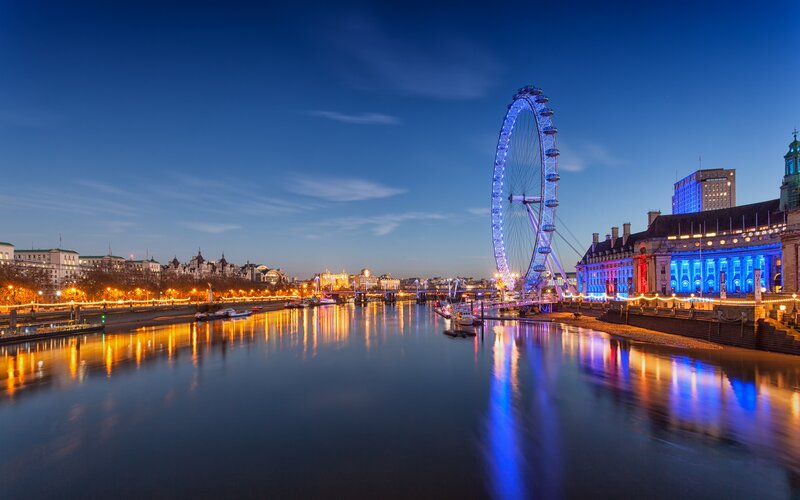 London Eye at Dusk — Blue, Serene, Night, Photograph