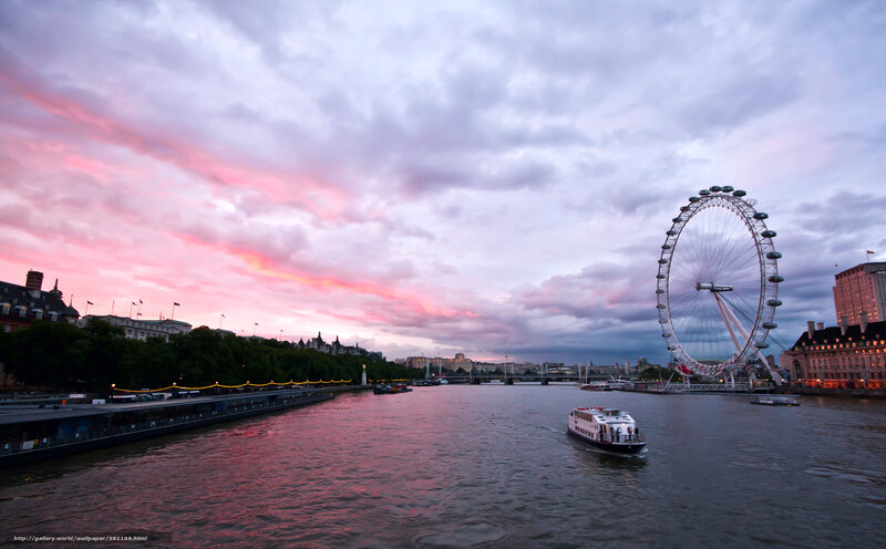London Eye at Dusk — Pink, Dramatic