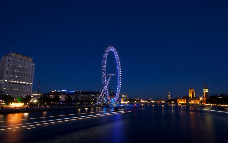 London Eye at Night — Blue, Calm