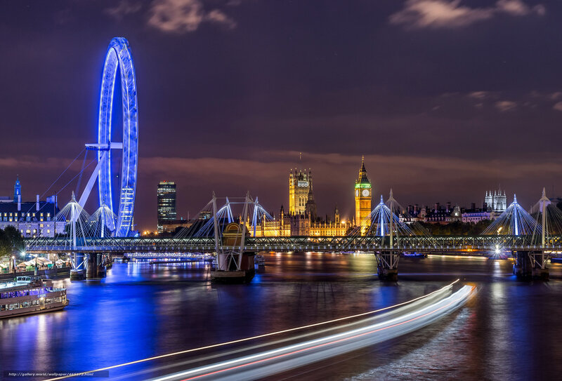 London Eye at Night — Blue, Dramatic, Photograph, Big Ben, Houses of Parliament, River