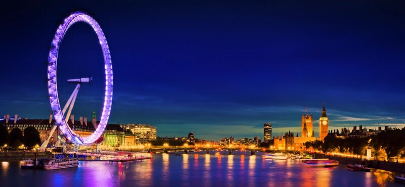 London Eye at Night — Blue, Dramatic, Photograph, Big Ben, Thames River, Buildings