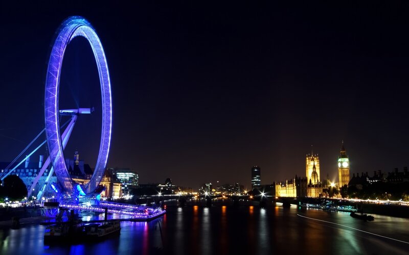 London Eye at Night — Blue, Dramatic, Photograph, Big Ben