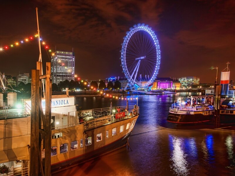 London Eye at Night — Blue, Dramatic, Photograph, River Thames