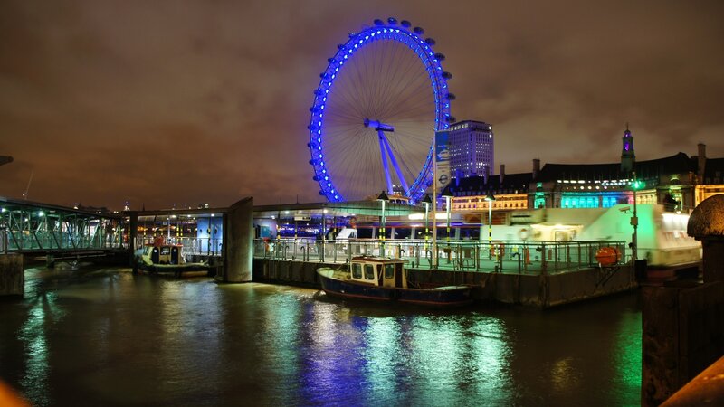 London Eye at Night — Blue, Nocturnal, Photograph