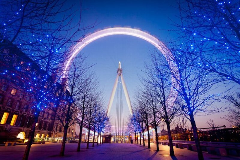 London Eye at Night — Blue, Serene, Photograph, Ferris Wheel