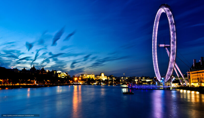 London Eye at Night — Blue, Serene, Photograph, River, Cityscape