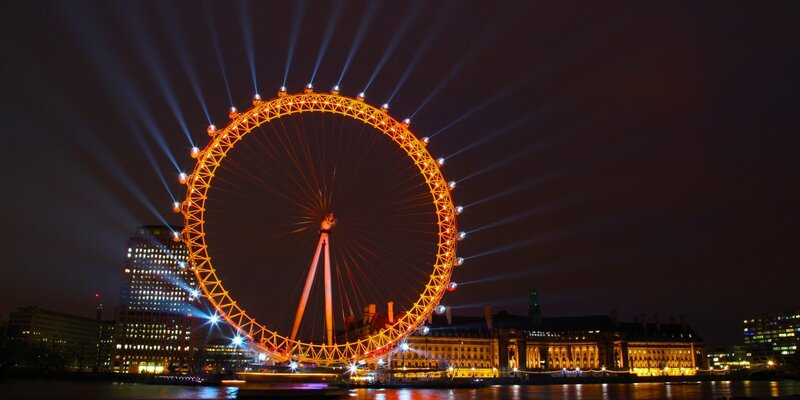 London Eye at Night — Orange, Dramatic, Photograph