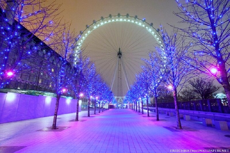London Eye at Night — Purple, Festive, Photograph