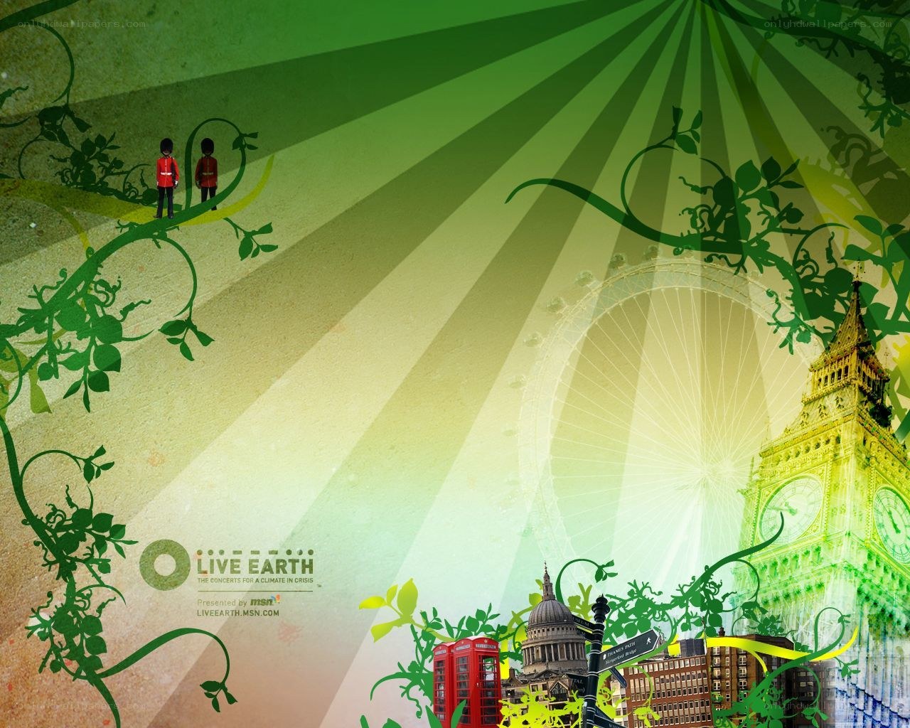 London landmarks with green theme
