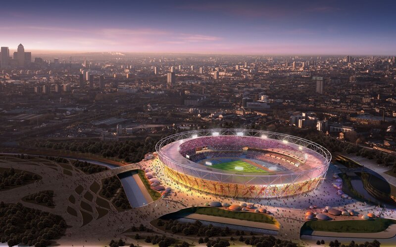 London Olympic Stadium — Purple, Dramatic, Sunset, 3d Render