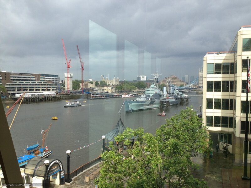 London river view with ship