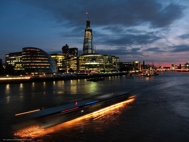 London Skyline at Dusk — Blue, Dramatic, Night, Photograph, River, Buildings