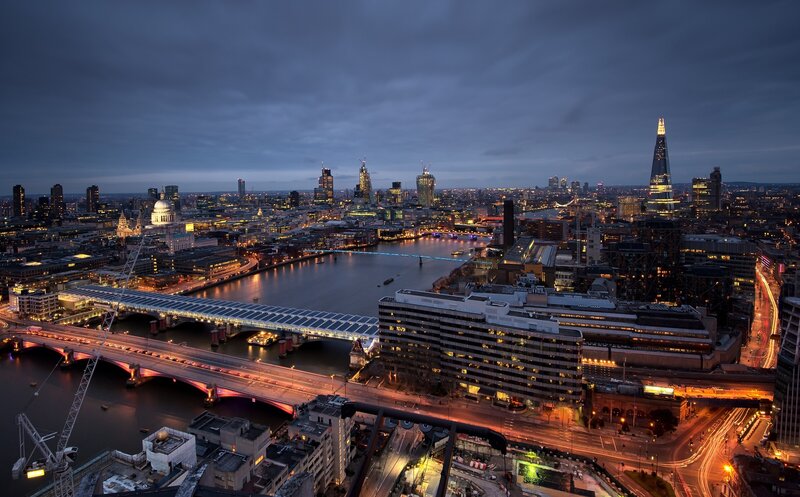 London Skyline at Dusk — Blue, Dramatic, Night, Photograph, River Thames