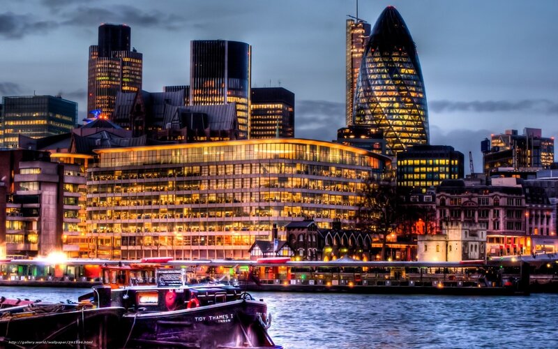London Skyline at Dusk — Blue, Dramatic, Night, Photograph, River