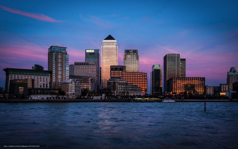London Skyline at Dusk — Blue, Dramatic, Sunset, Photograph, River