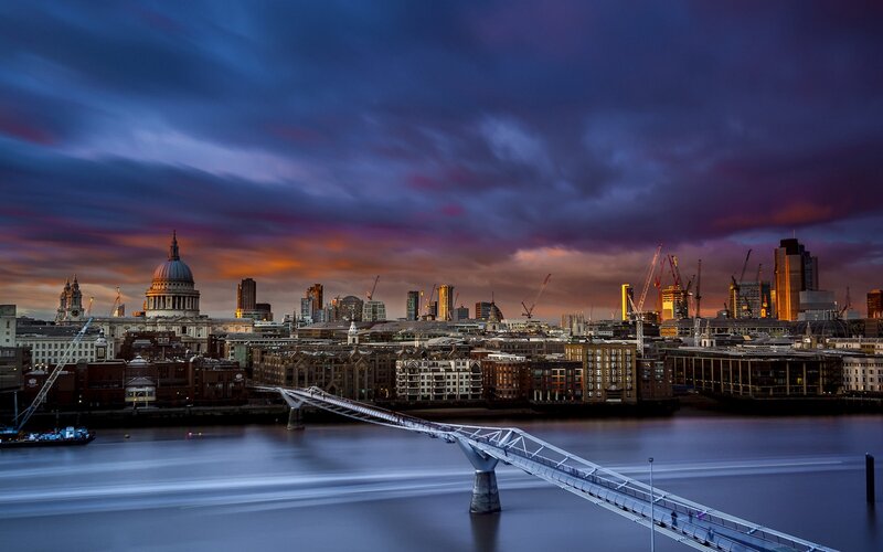 London Skyline at Dusk — Blue, Dramatic, Sunset, Photograph, St Paul's Cathedral