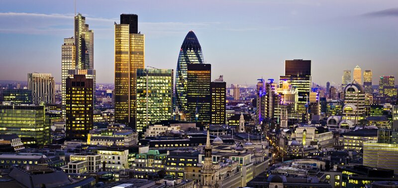 London Skyline at Dusk — Blue, Dramatic, Sunset, Photograph