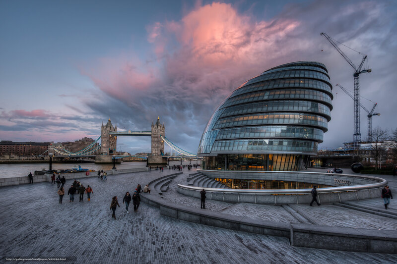 London Skyline at Dusk — Blue, Dramatic, Sunset, Photograph, Tower Bridge