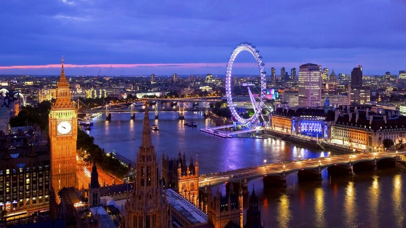 London Skyline at Dusk — Blue, Serene, Night, Photograph, Big Ben