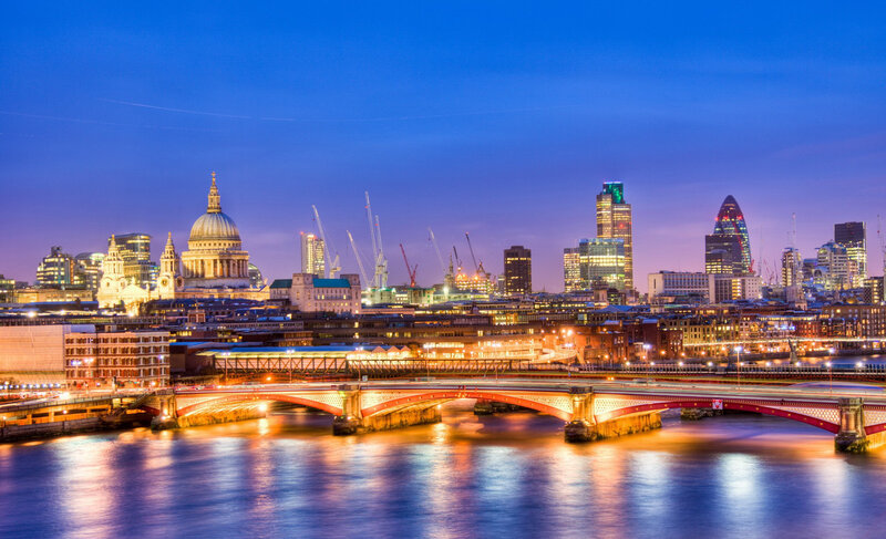 London Skyline at Dusk — Blue, Serene, Night, Photograph