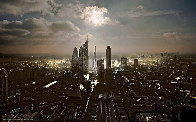London Skyline at Dusk — Brown, Dramatic