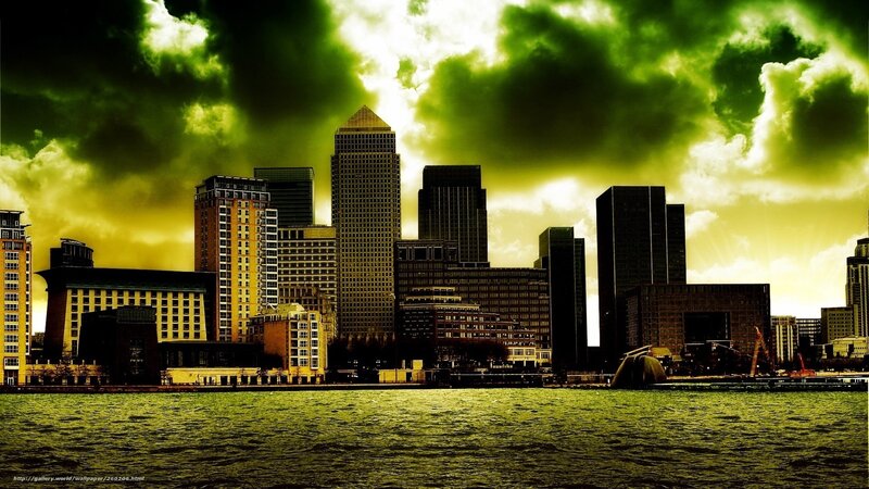 London Skyline at Dusk — Green