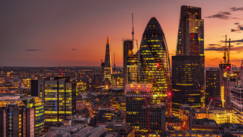 London Skyline at Dusk — Orange, Dramatic, Sunset