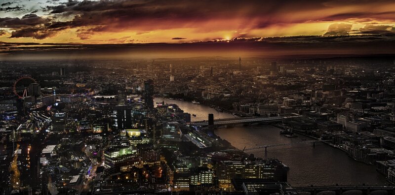 London Skyline at Dusk — Orange, Dramatic