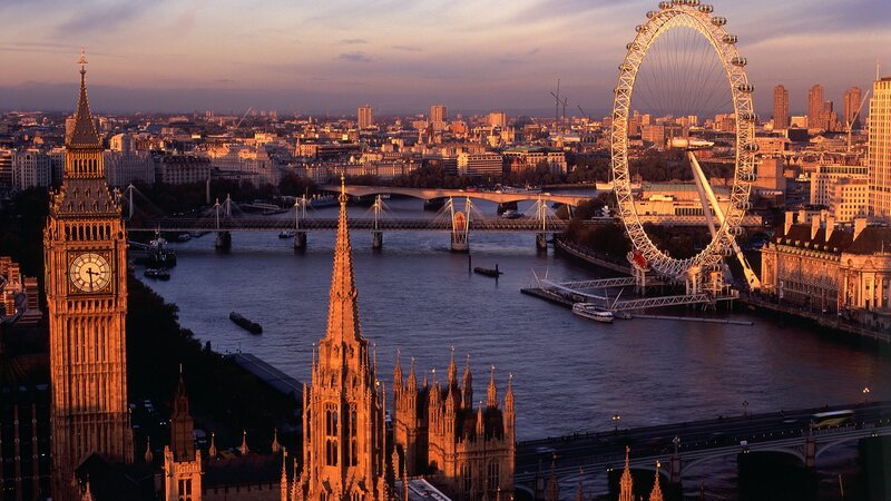 London Skyline at Dusk — Orange, Serene, Sunset, Photograph, Big Ben
