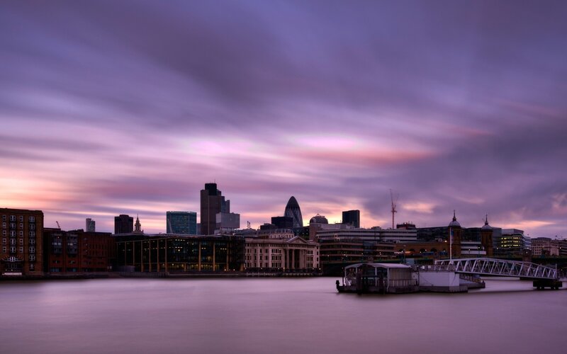 London Skyline at Dusk — Purple, Serene, Sunset, Photograph, River