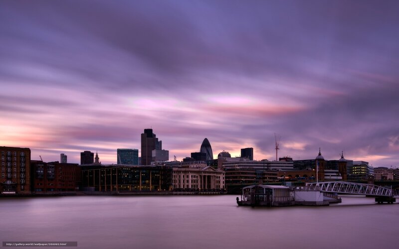 London Skyline at Dusk — Purple, Serene, Sunset, Photograph