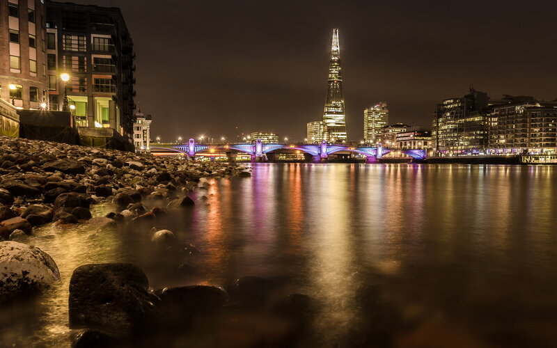 London Skyline at Night — Black, Calm